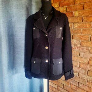 Jones New York Women Black Chenille w/Contrasting Pocket Fabric Jacket - Size L